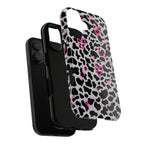 Phone Case — Black & White Cow Print with Pink Hand-Drawn Hearts