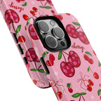 Cherry Pattern Tough Phone Case — Pink Cute Fruit iPhone Case with "cherry"