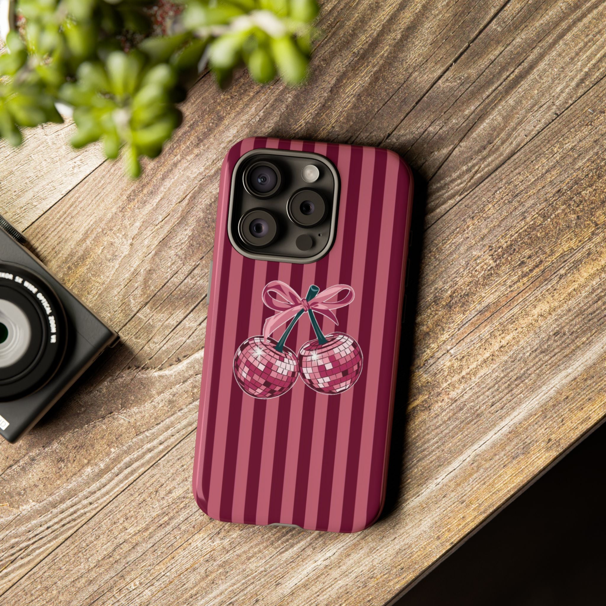 Cherry Disco Phone Case — Pink Striped Tough Case