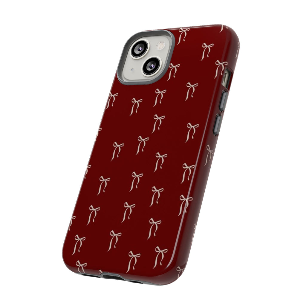 Red Bow Pattern Phone Case — Protective Tough Case with Elegant Holiday Ribbon Design