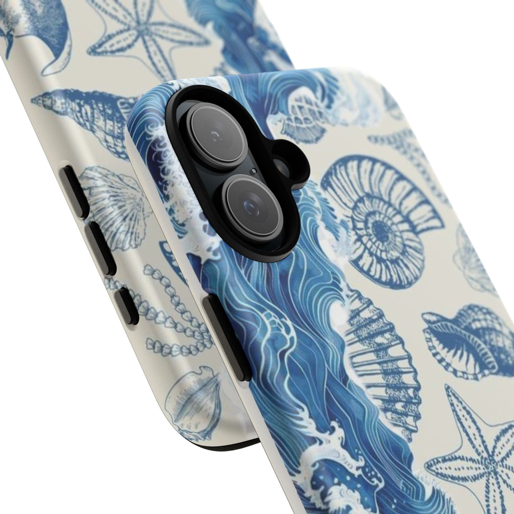 Ocean Shells Tough Phone Case — Blue Nautical Seashell iPhone Cover