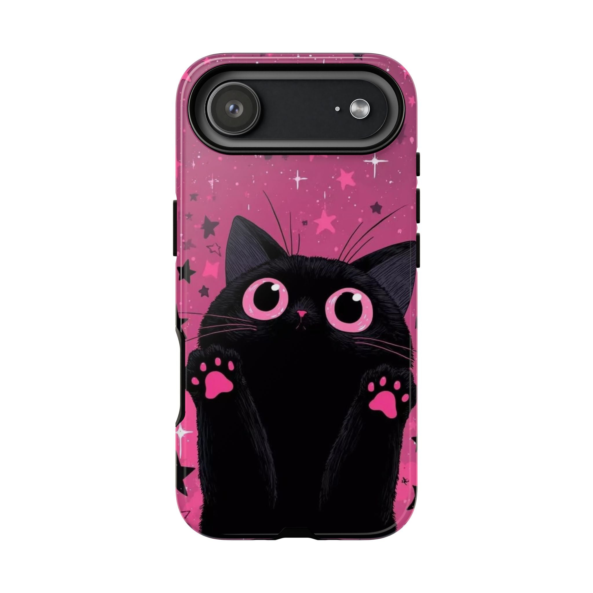 Cat Paw Pink Galaxy Phone Case — Cute Black Kitten iPhone Cover