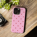 Pink Heart Pattern Tough Phone Case — Cute Red Hearts Protective Phone Cover (Valentine’s Day Gift)