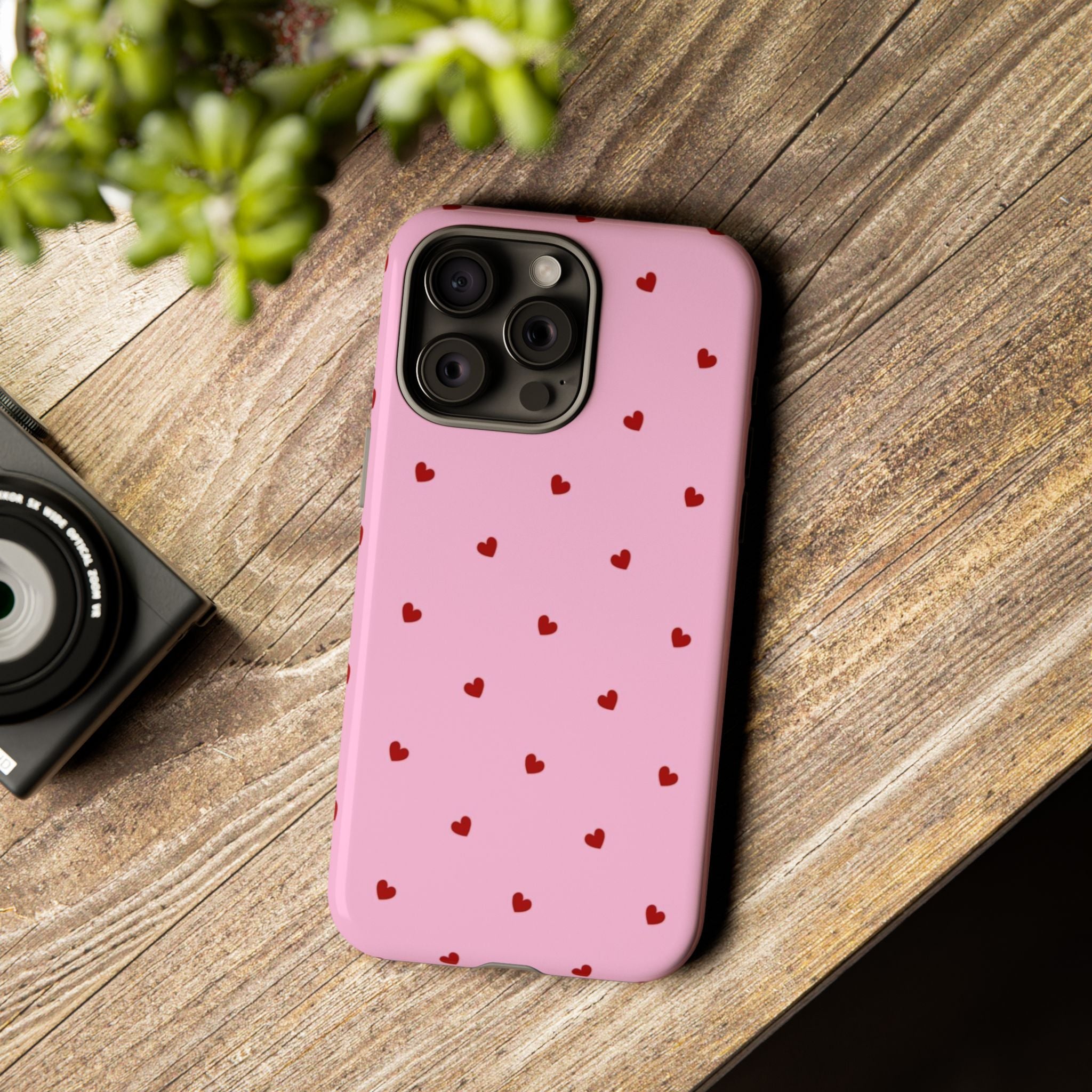 Pink Heart Pattern Tough Phone Case — Cute Red Hearts Protective Phone Cover (Valentine’s Day Gift)