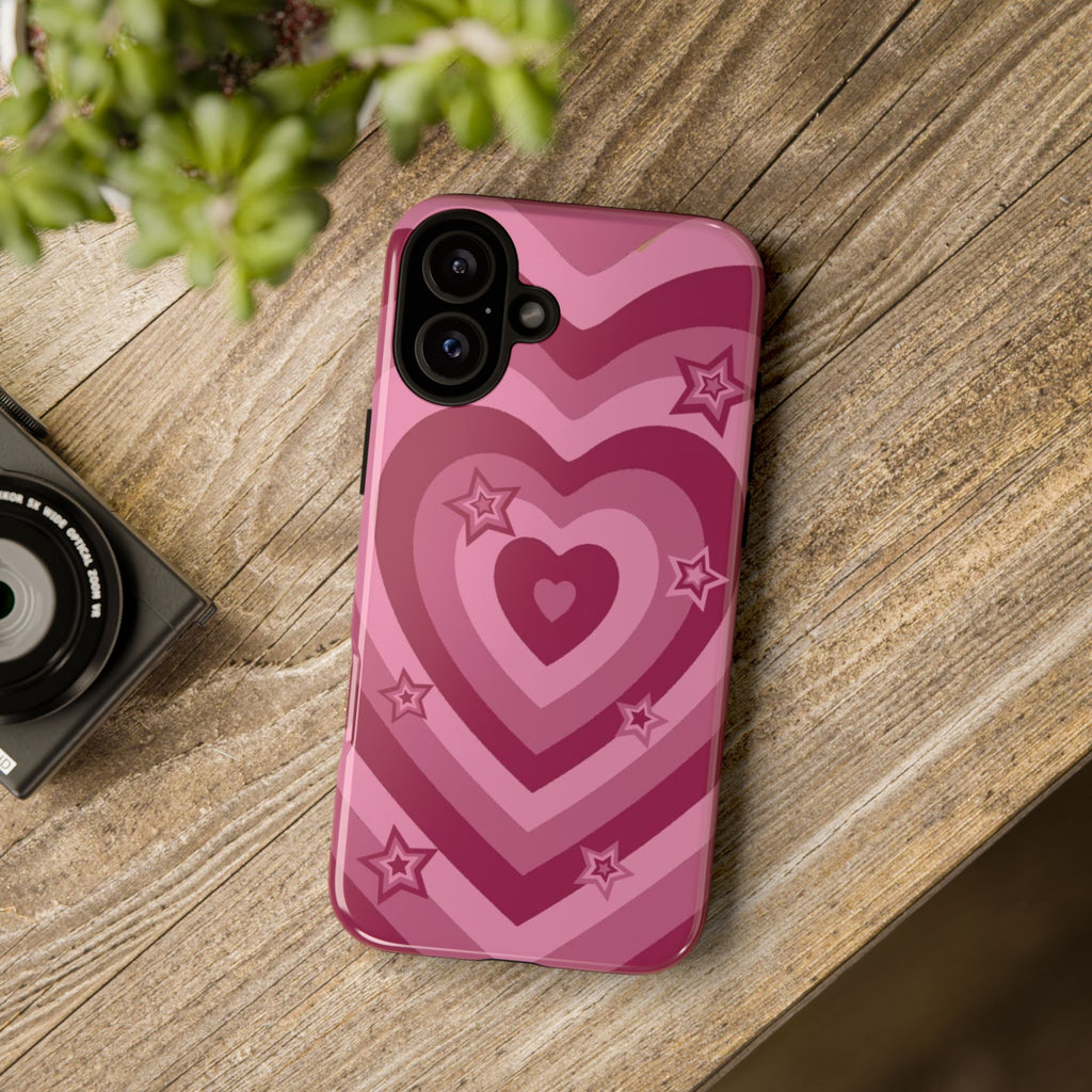 Pink Retro Heart Tough Phone Case – Star Accent Protective Cover