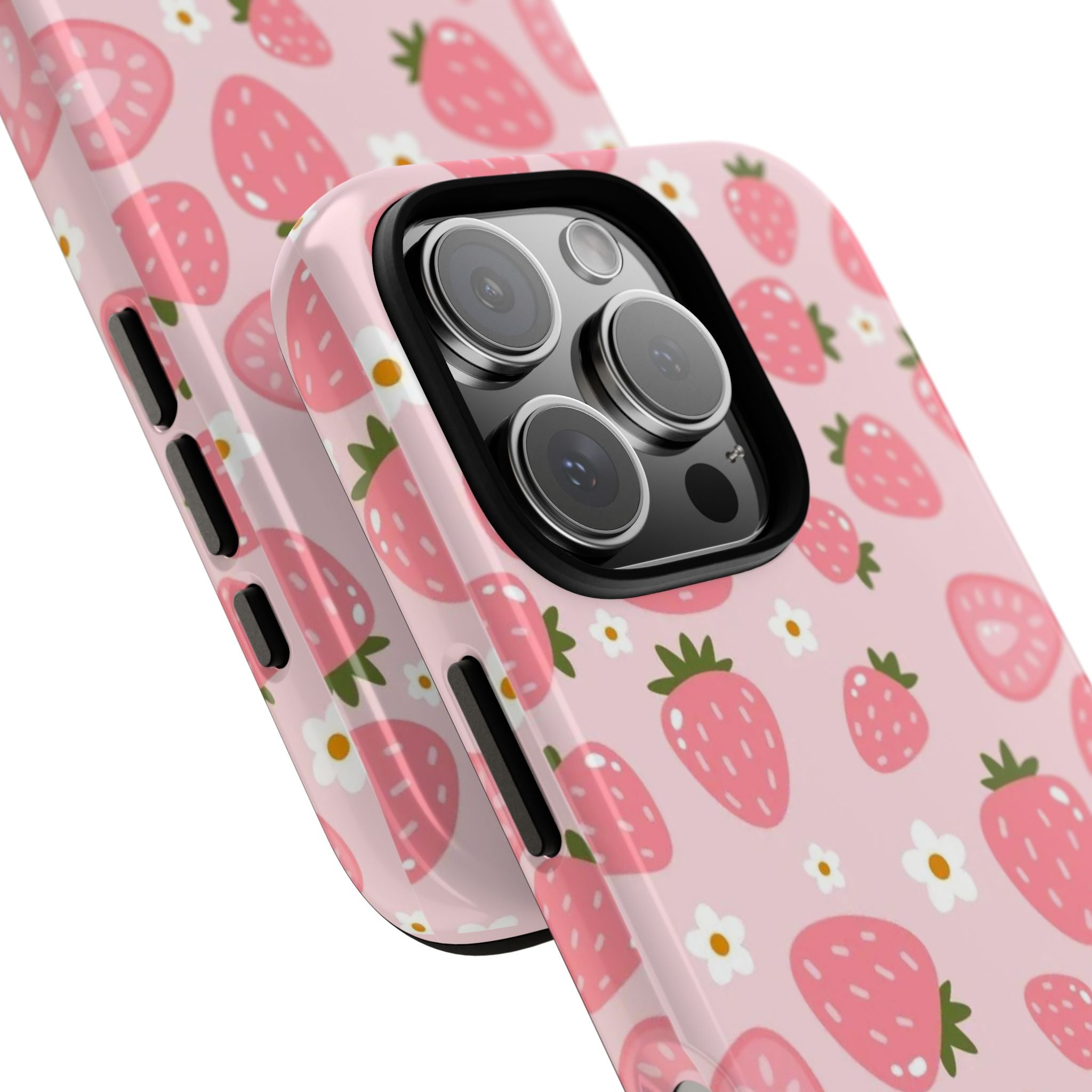 Strawberry Pattern Phone Case – Cute Pink Fruit Protective Tough Case