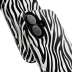 Zebra Print Tough Phone Case — Black & White Animal Stripe Protective Cover