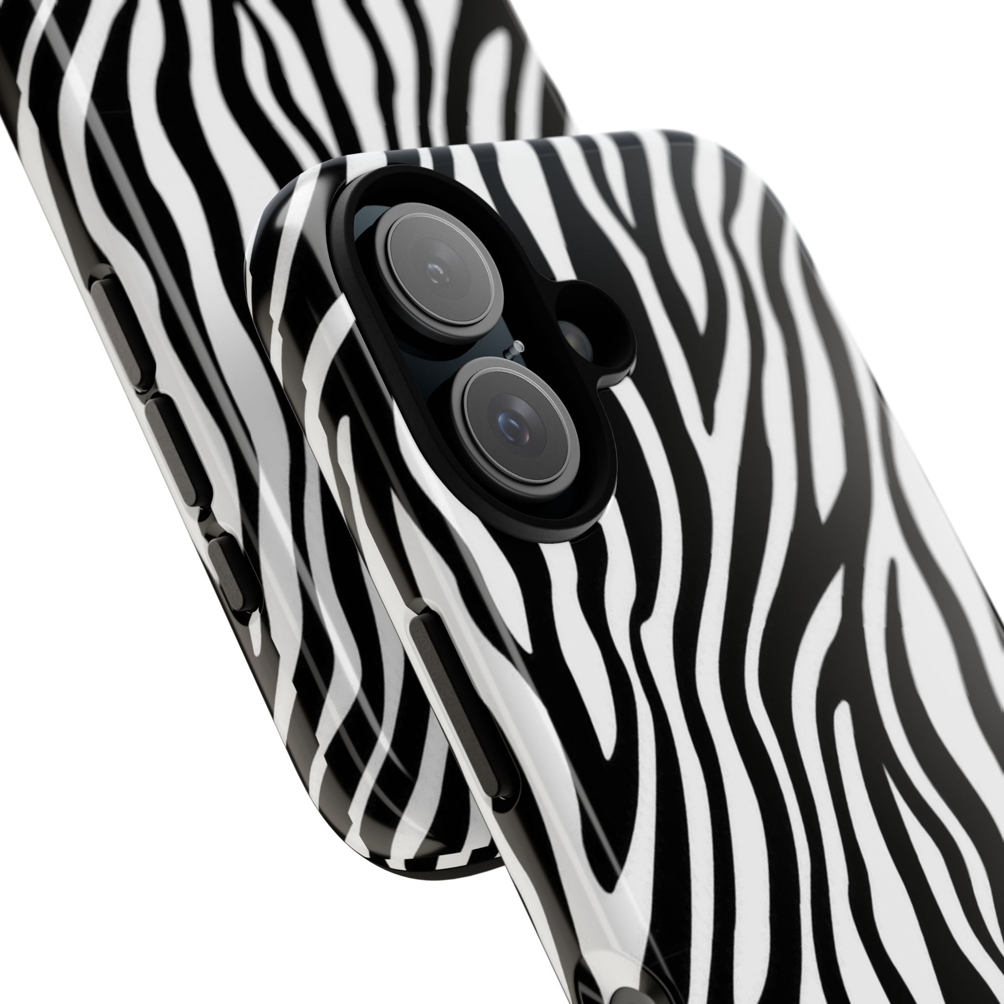 Zebra Print Tough Phone Case — Black & White Animal Stripe Protective Cover