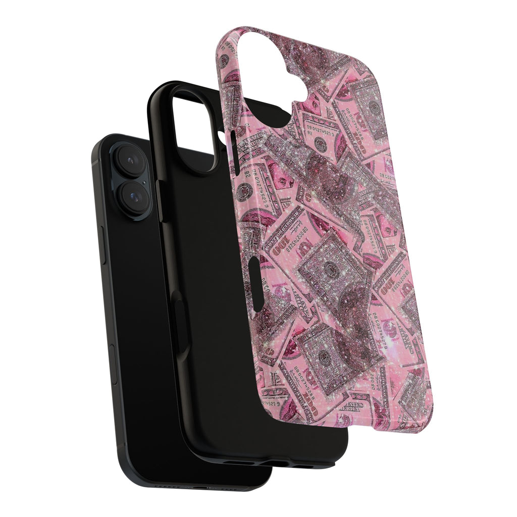 Pink Glitter Money Phone Case — Cash Pattern Protective Tough Case