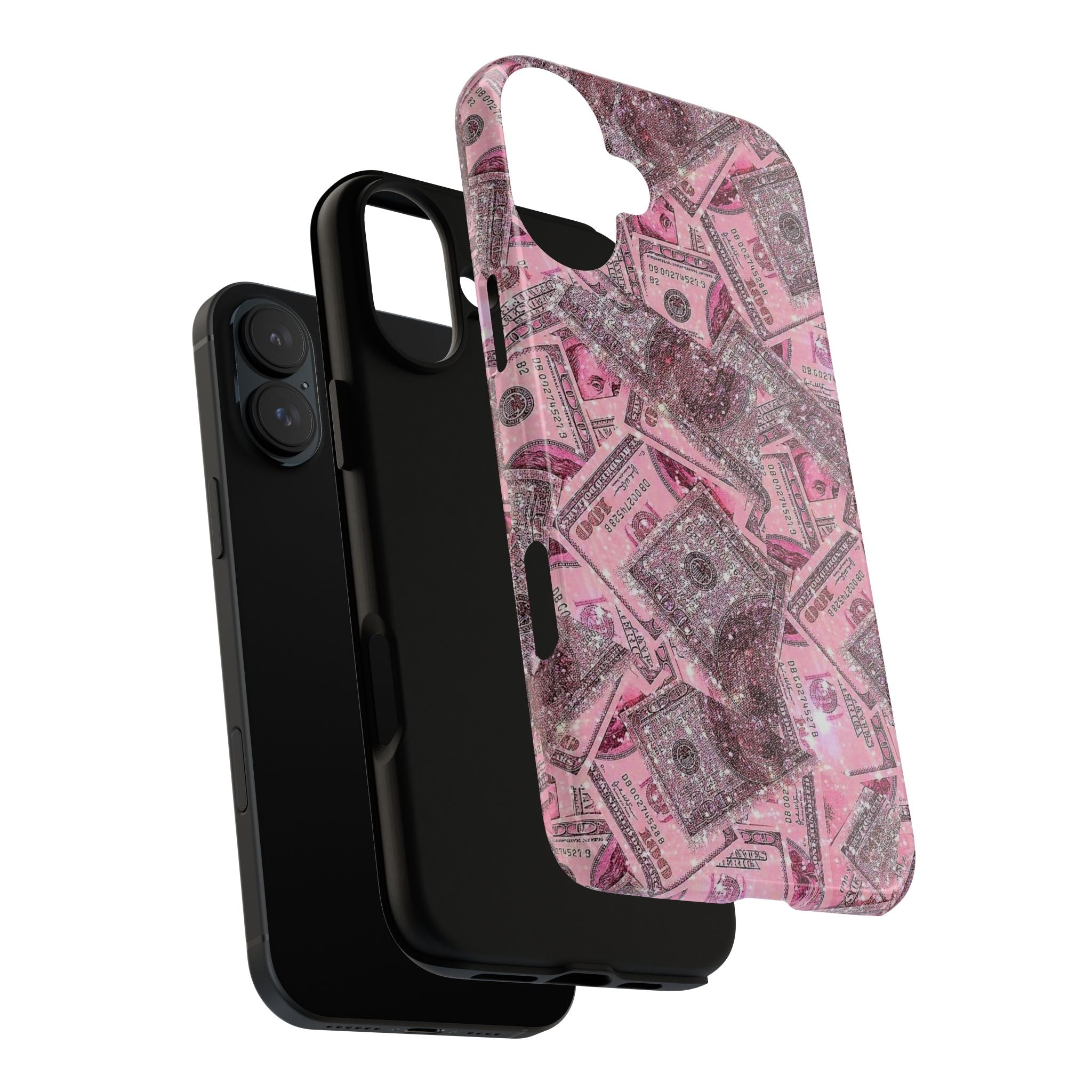 Pink Glitter Money Phone Case — Cash Pattern Protective Tough Case