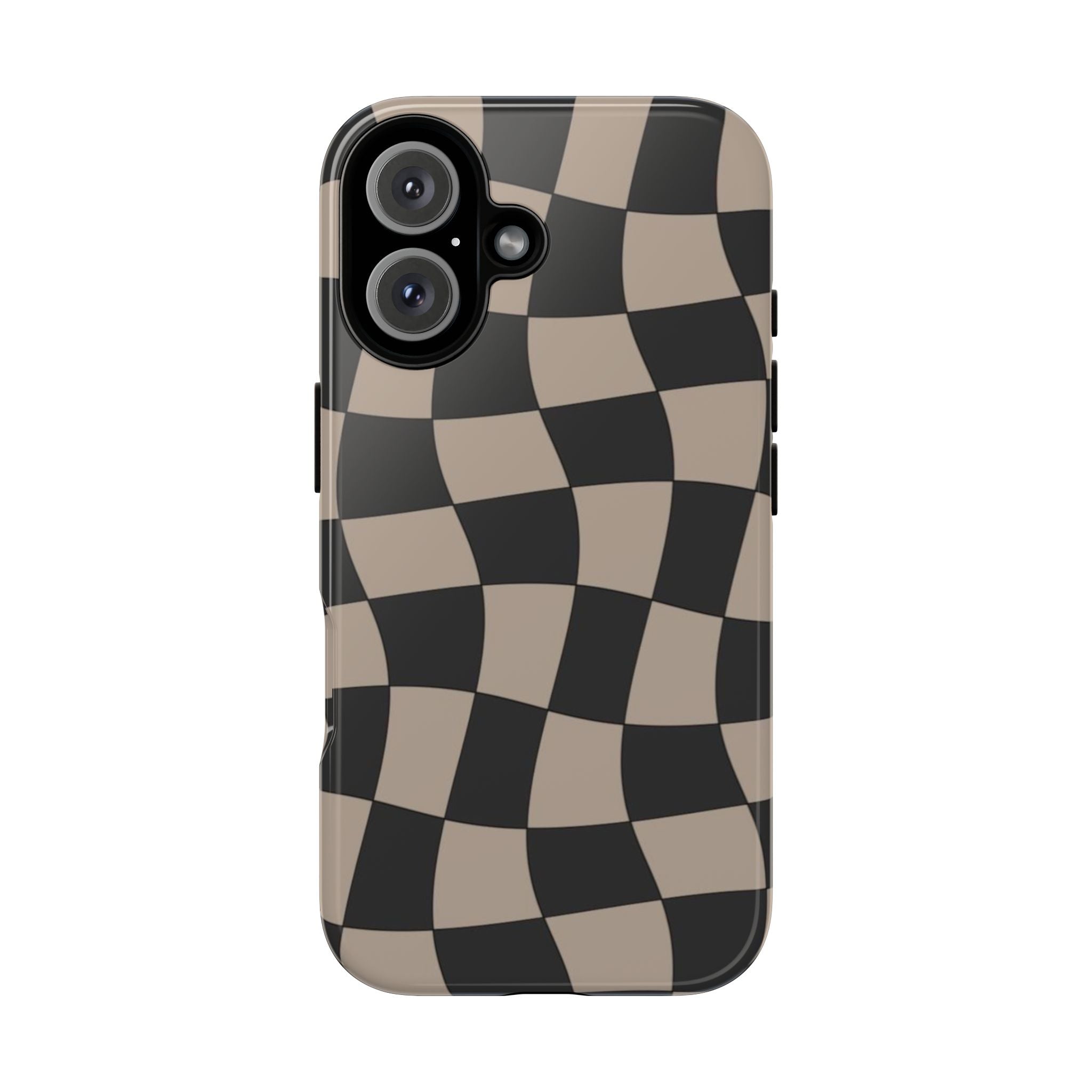 Wavy Checkerboard Phone Case — Retro Black & Beige Pattern, Durable Protective Cover