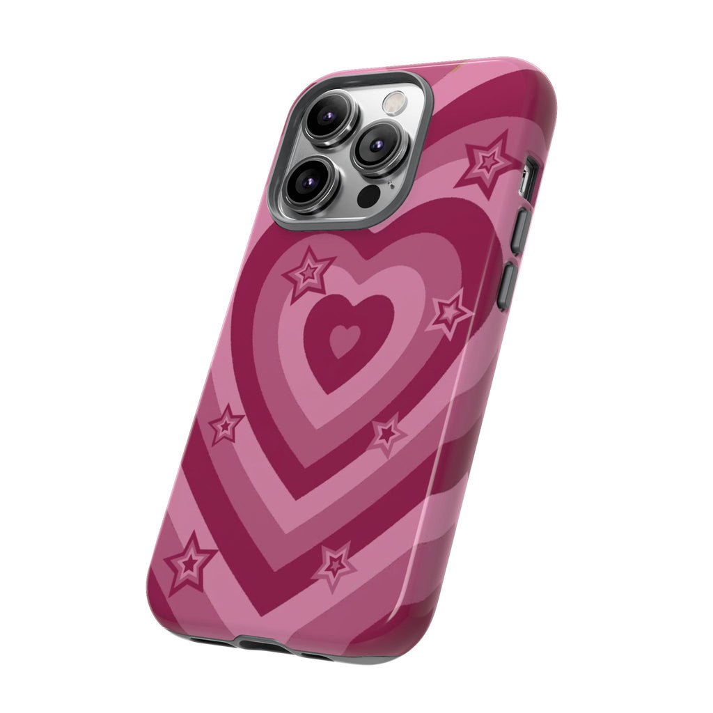 Pink Retro Heart Tough Phone Case – Star Accent Protective Cover