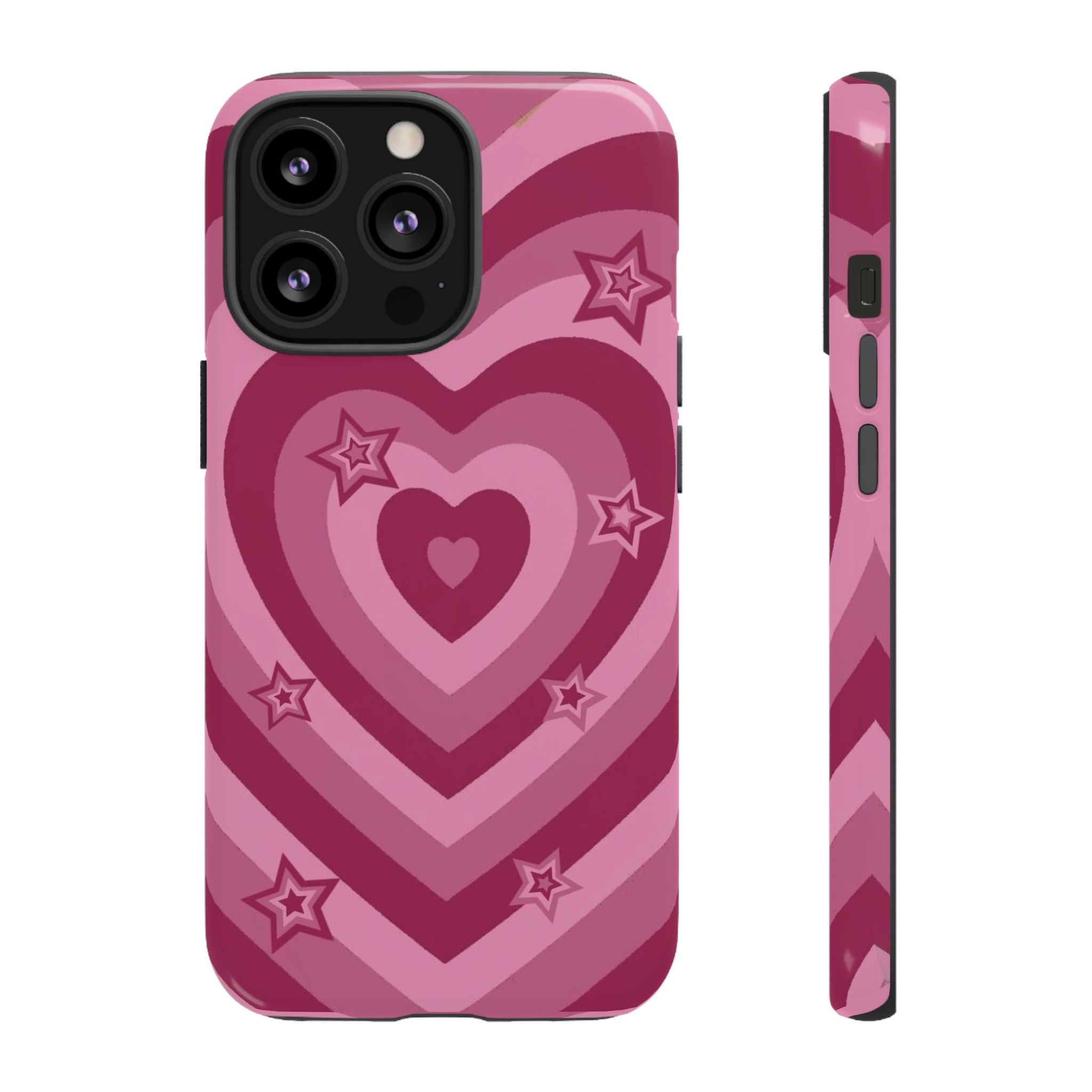 Pink Retro Heart Tough Phone Case – Star Accent Protective Cover