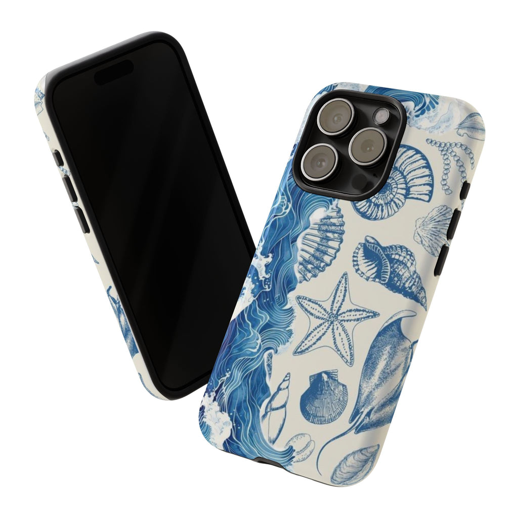 Ocean Shells Tough Phone Case — Blue Nautical Seashell iPhone Cover