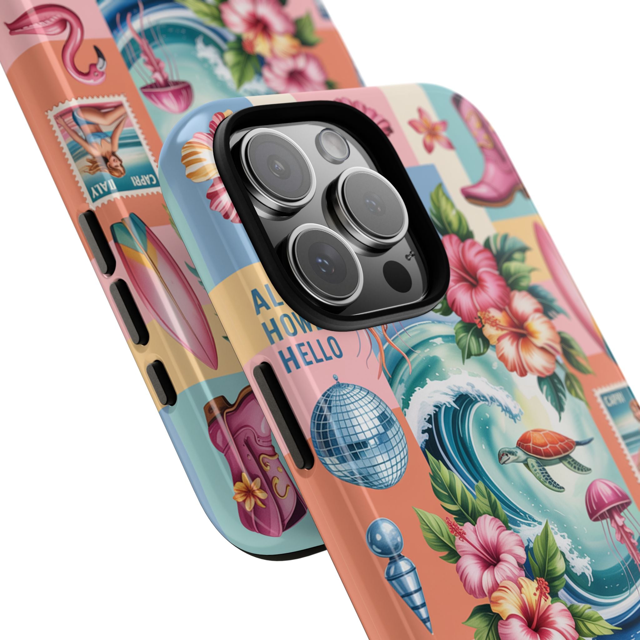 Coastal Collage Phone Case — Retro Beach Surf Floral Design