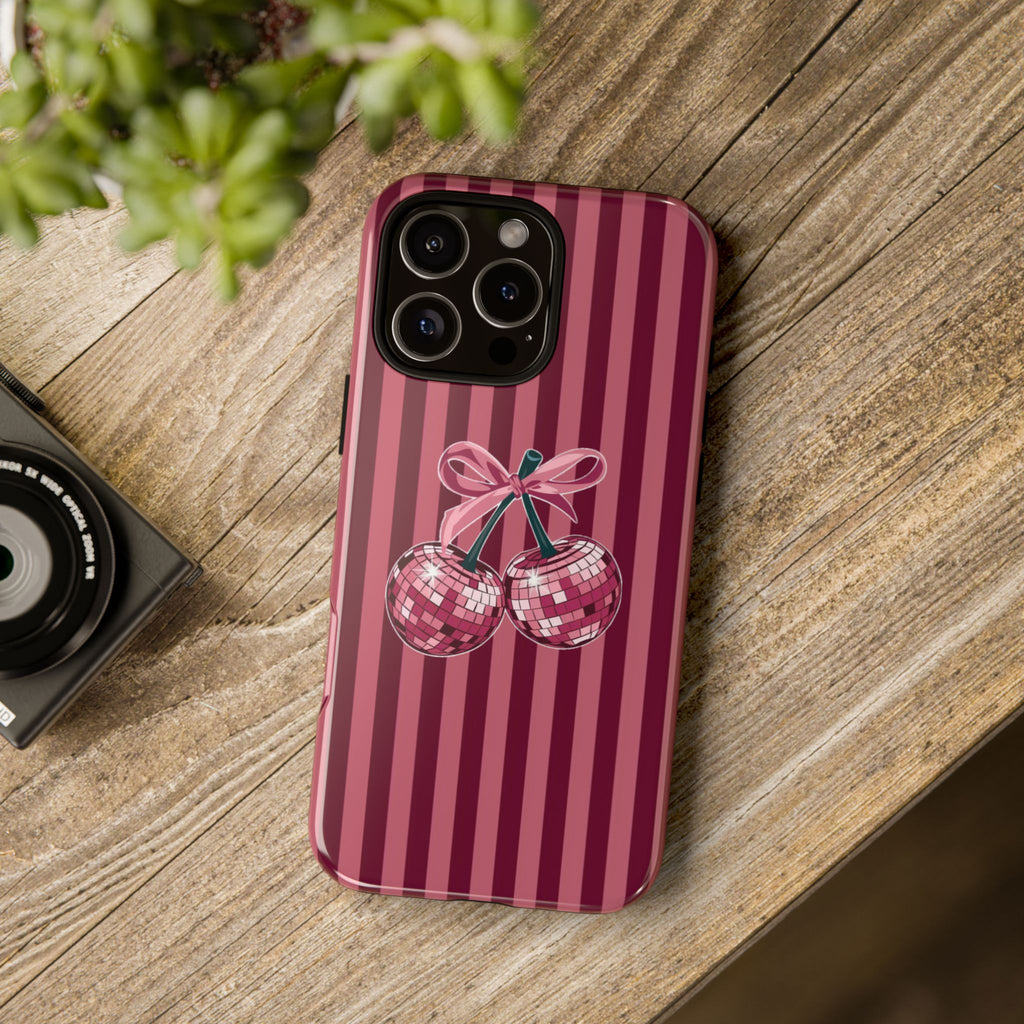 Cherry Disco Phone Case — Pink Striped Tough Case