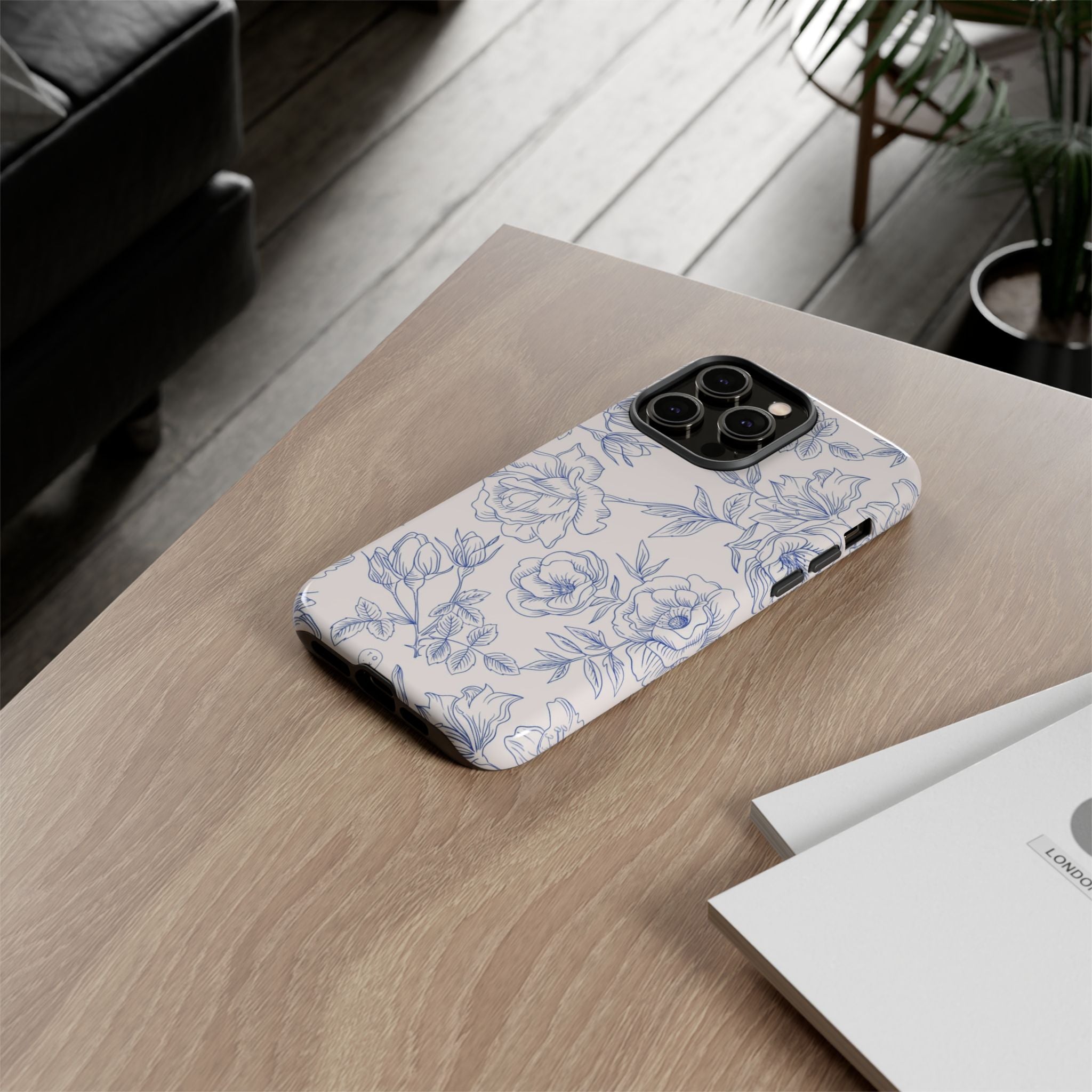 Phone Case — Blue Floral Sketch Tough Protective Case