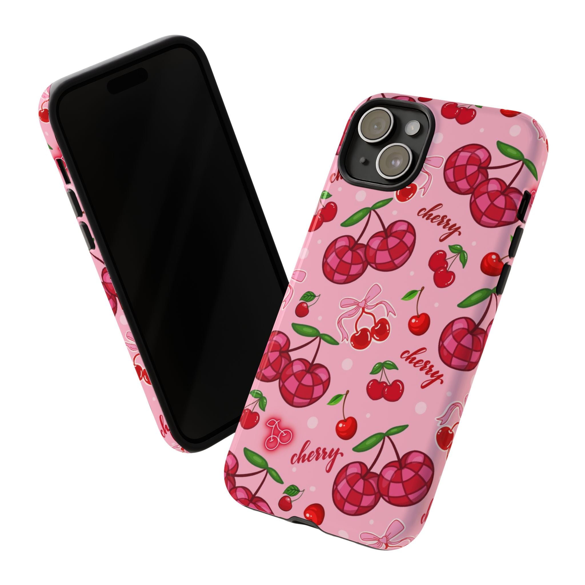 Cherry Pattern Tough Phone Case — Pink Cute Fruit iPhone Case with "cherry"