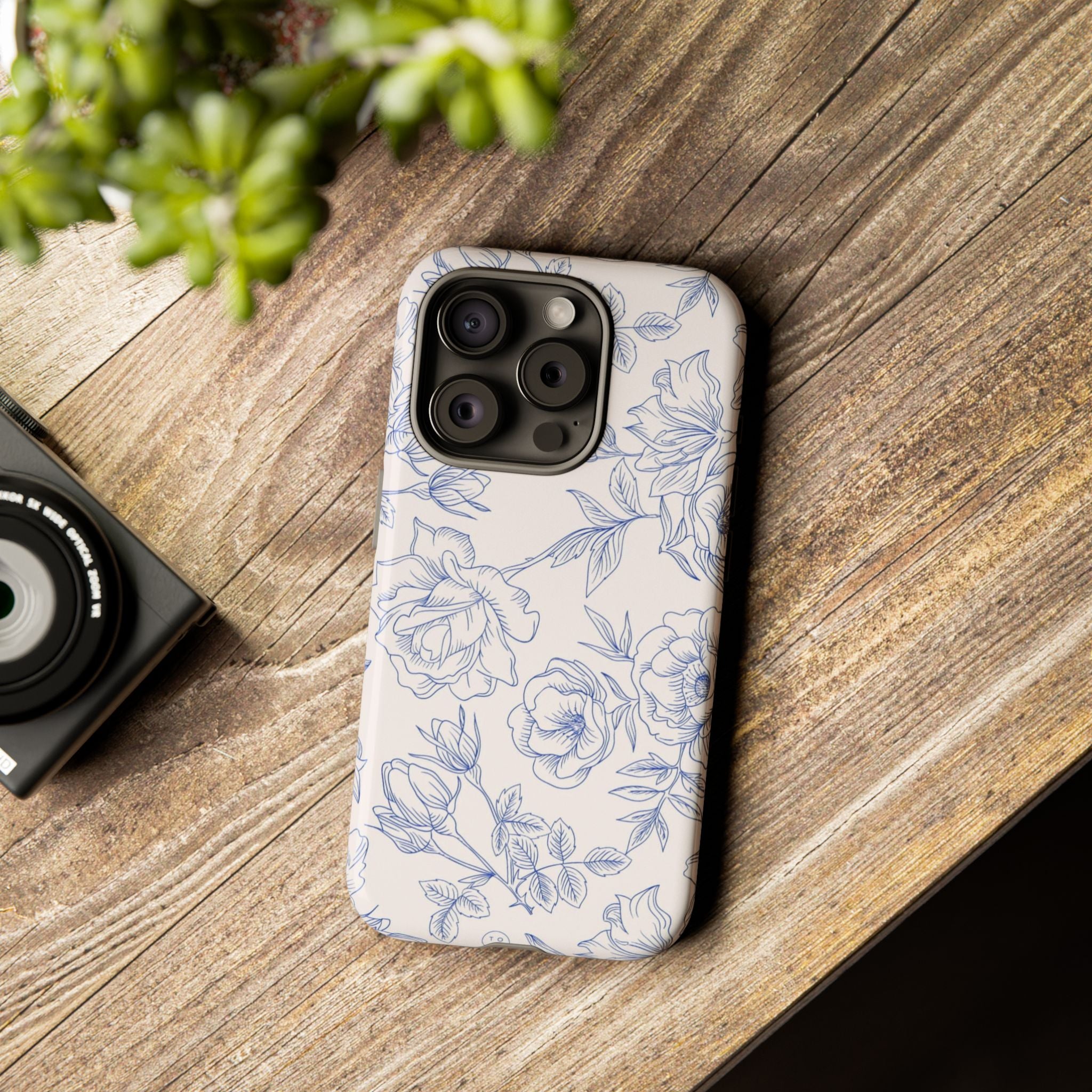 Phone Case — Blue Floral Sketch Tough Protective Case