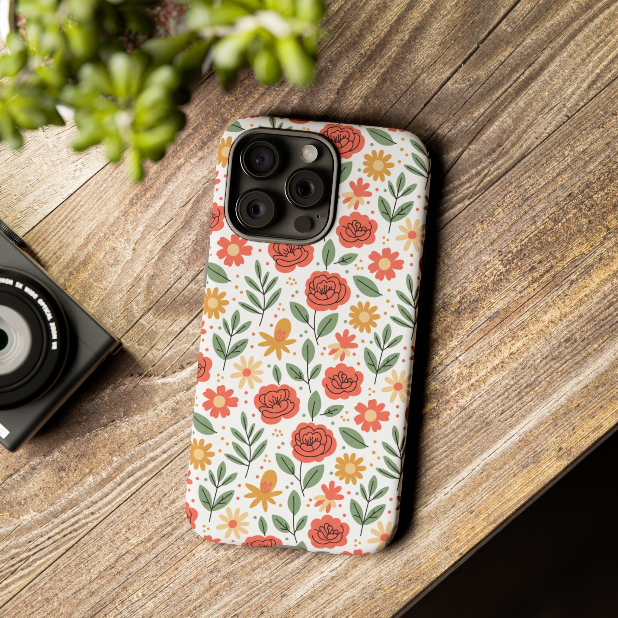 Floral Rose Pattern Tough Phone Case — Durable Garden-Inspired Protection