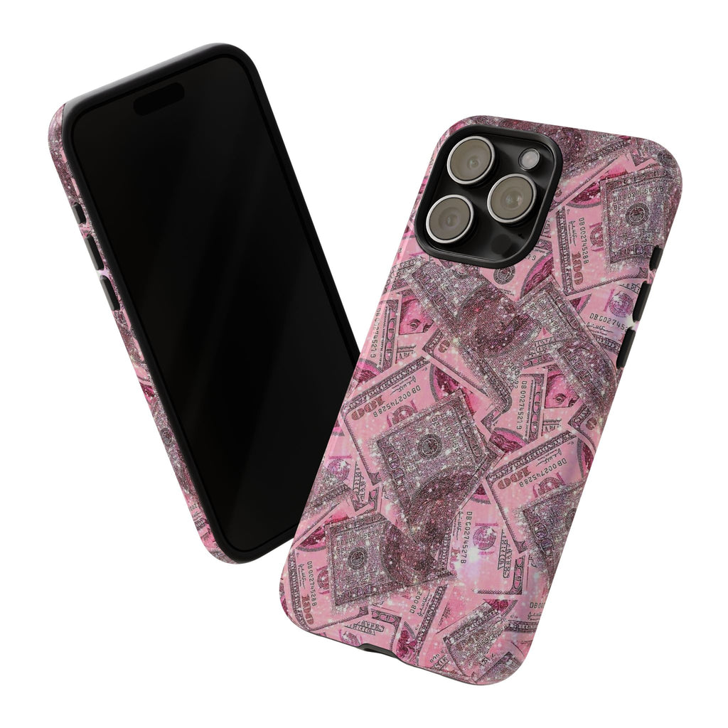 Pink Glitter Money Phone Case — Cash Pattern Protective Tough Case