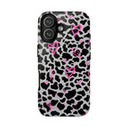 Phone Case — Black & White Cow Print with Pink Hand-Drawn Hearts