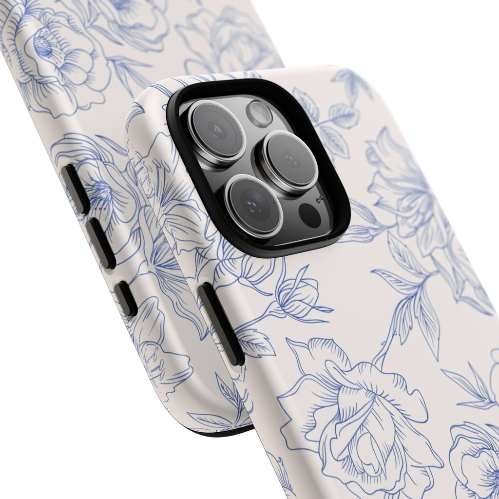 Phone Case — Blue Floral Sketch Tough Protective Case