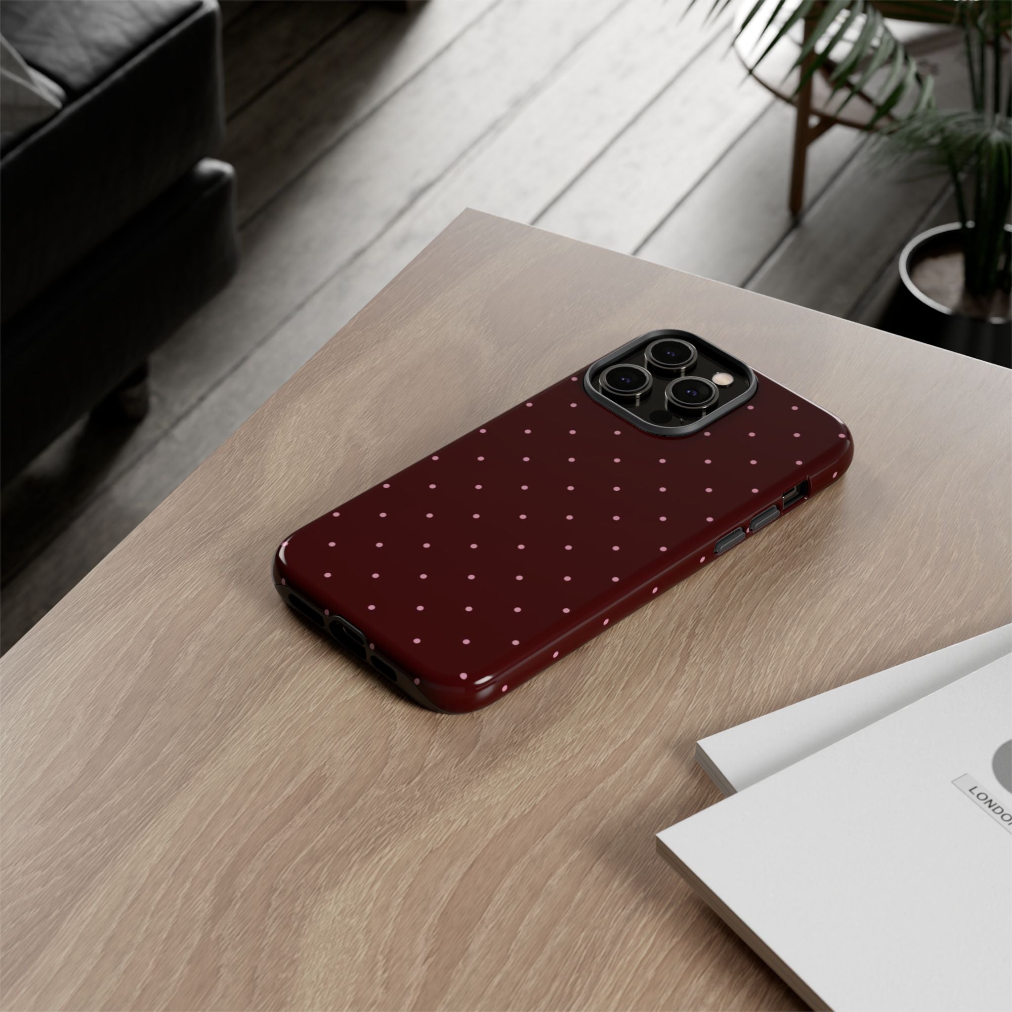 Maroon Polka Dot Tough Phone Case — Slim Protective iPhone Cover