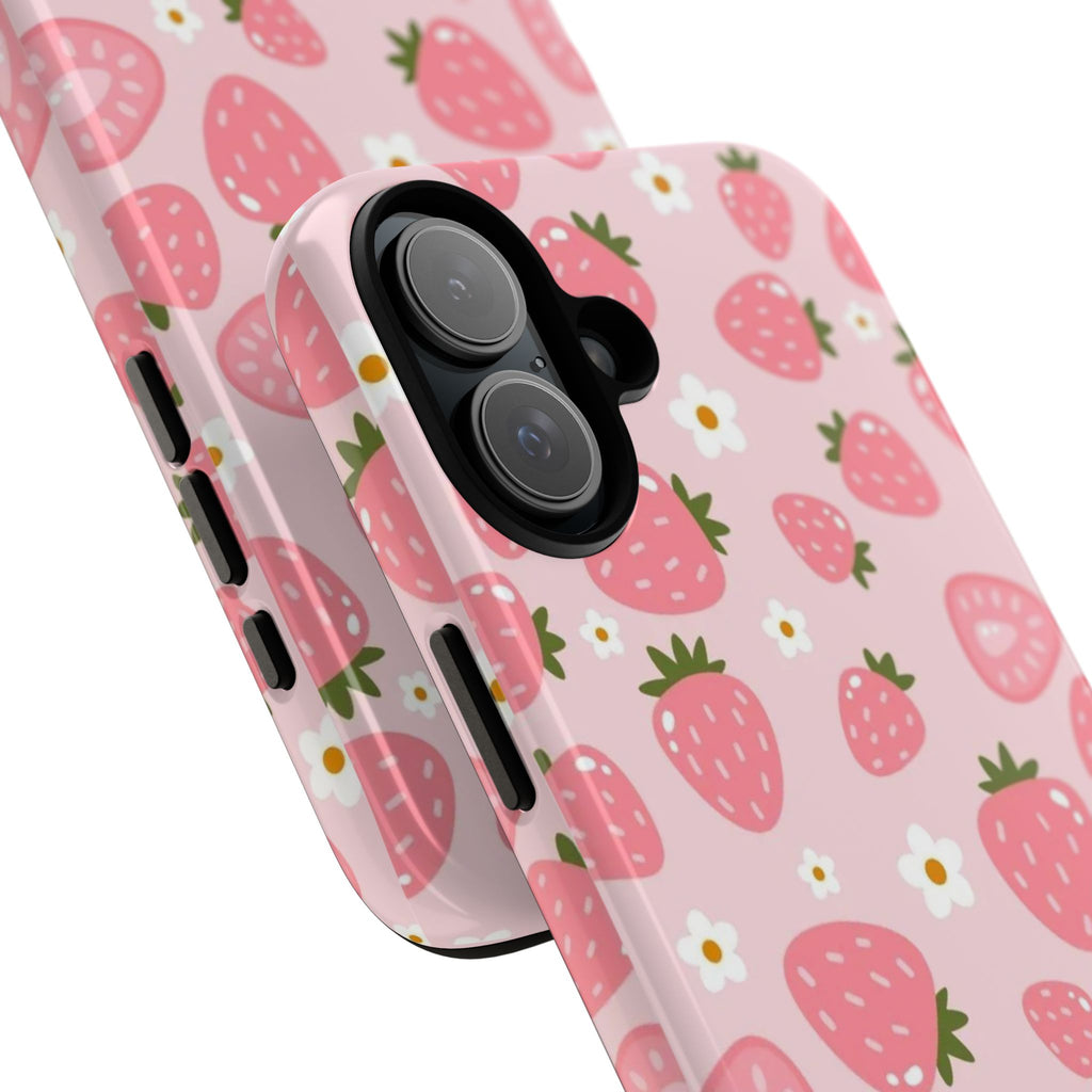 Strawberry Pattern Phone Case – Cute Pink Fruit Protective Tough Case