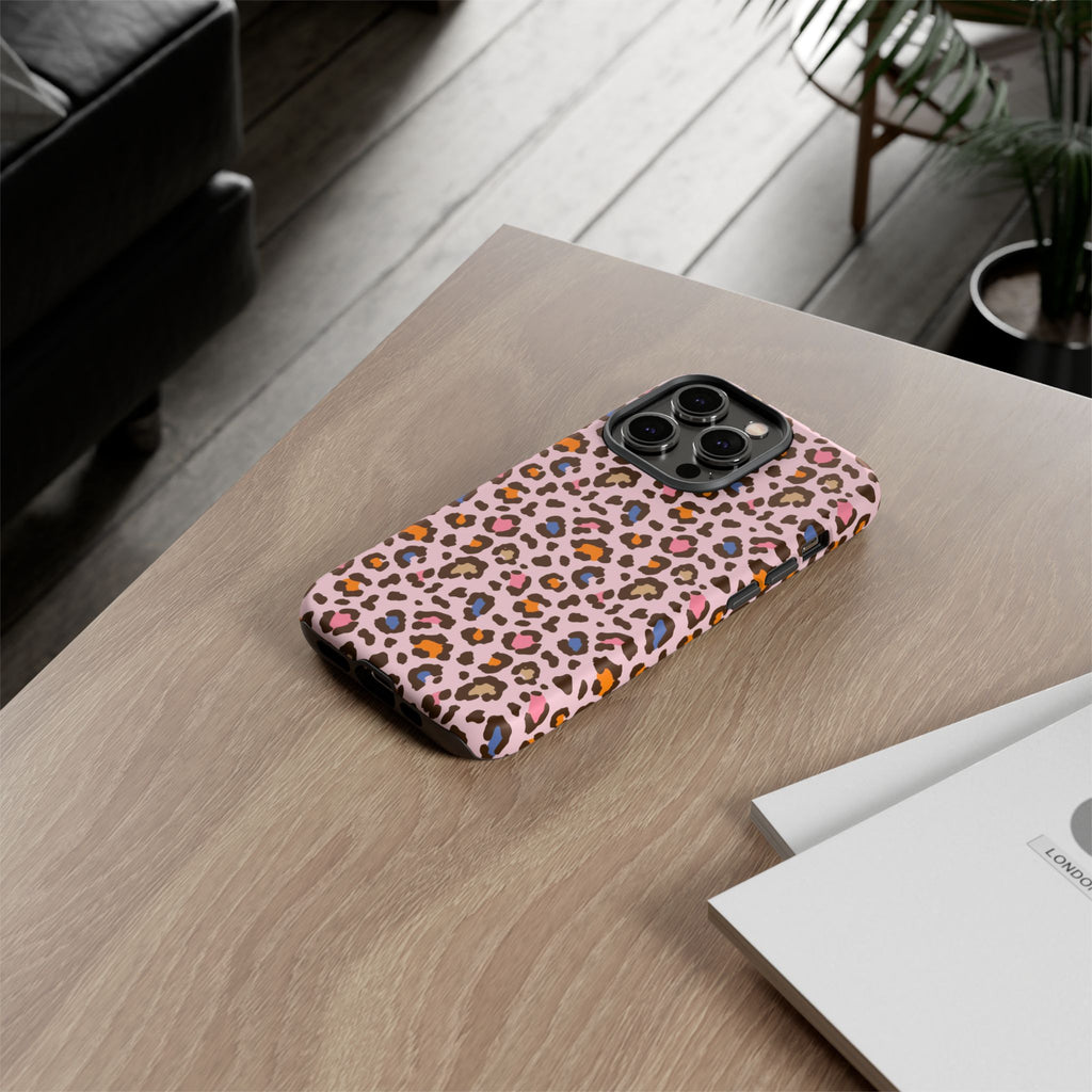 Pink Leopard Print Tough Phone Case — Durable Protective iPhone Cover