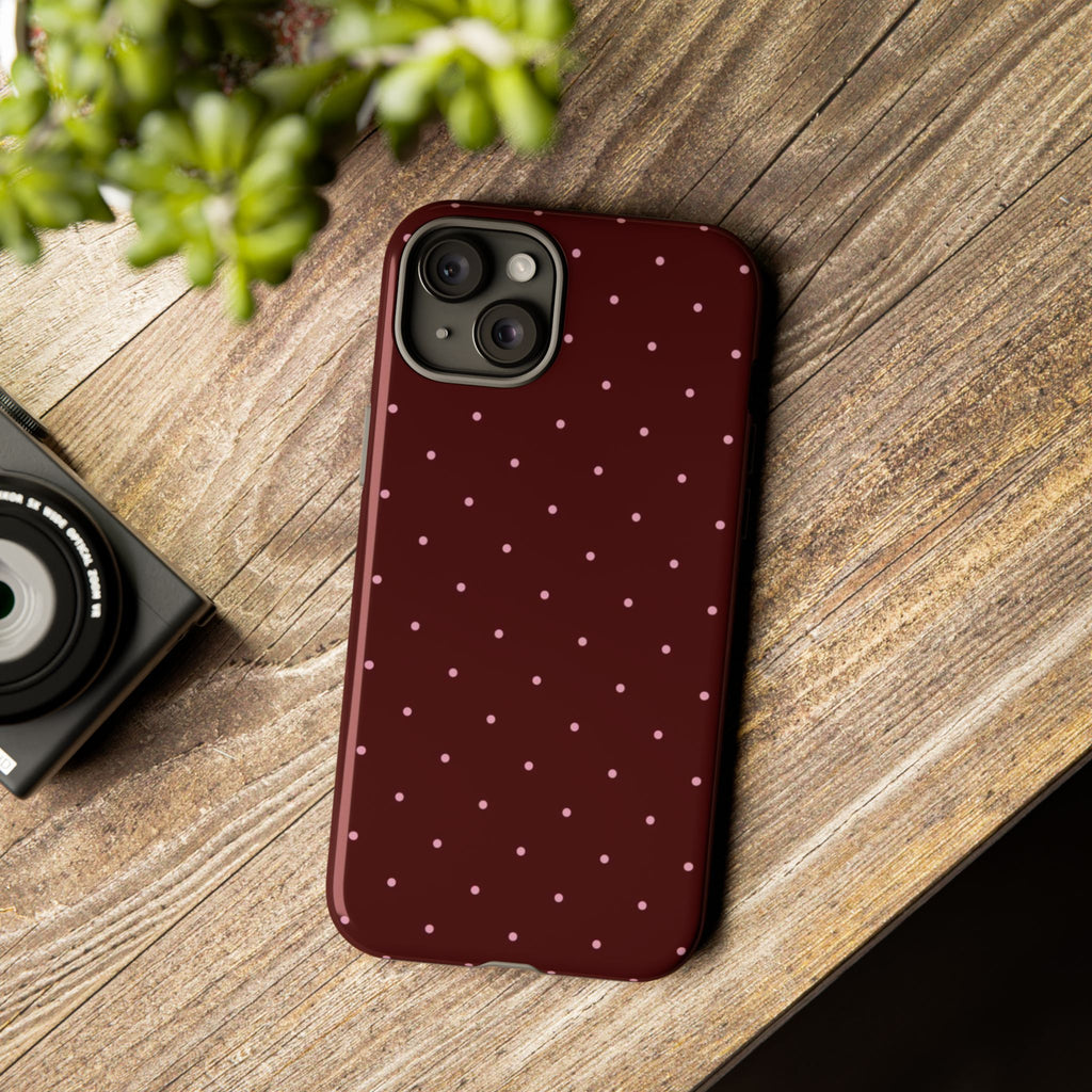 Maroon Polka Dot Tough Phone Case — Slim Protective iPhone Cover