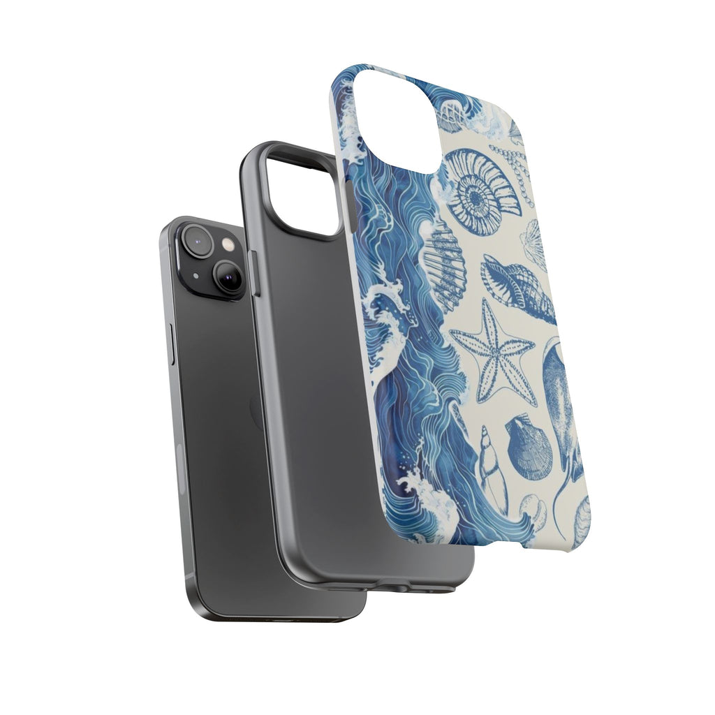 Ocean Shells Tough Phone Case — Blue Nautical Seashell iPhone Cover