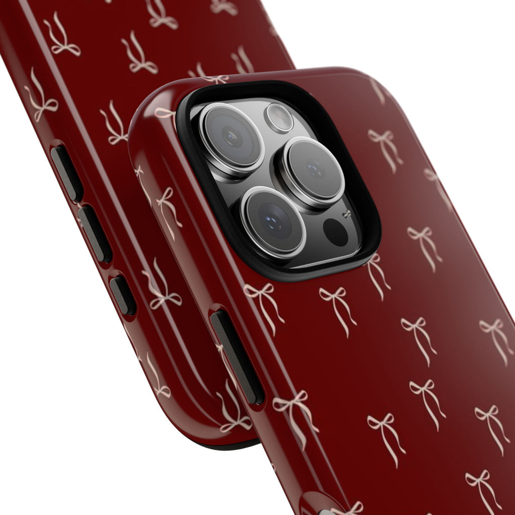 Red Bow Pattern Phone Case — Protective Tough Case with Elegant Holiday Ribbon Design