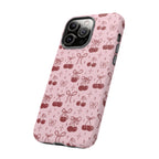Cherry Pattern Phone Case — Cute Pink Cherries with Bows Durable Tough Case
