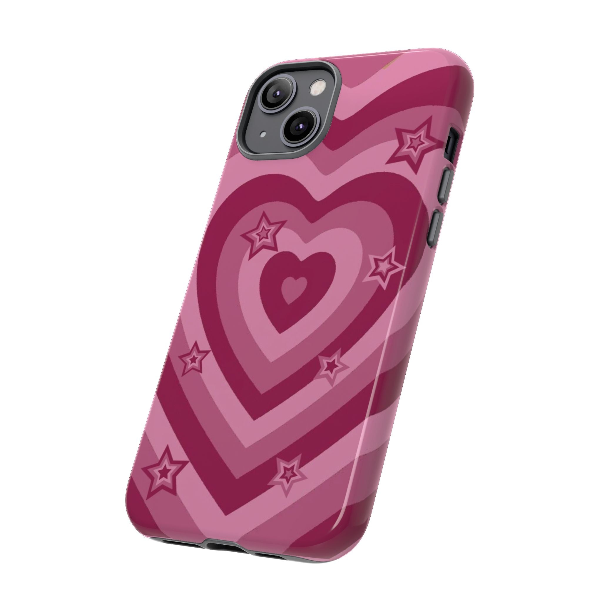 Pink Retro Heart Tough Phone Case – Star Accent Protective Cover