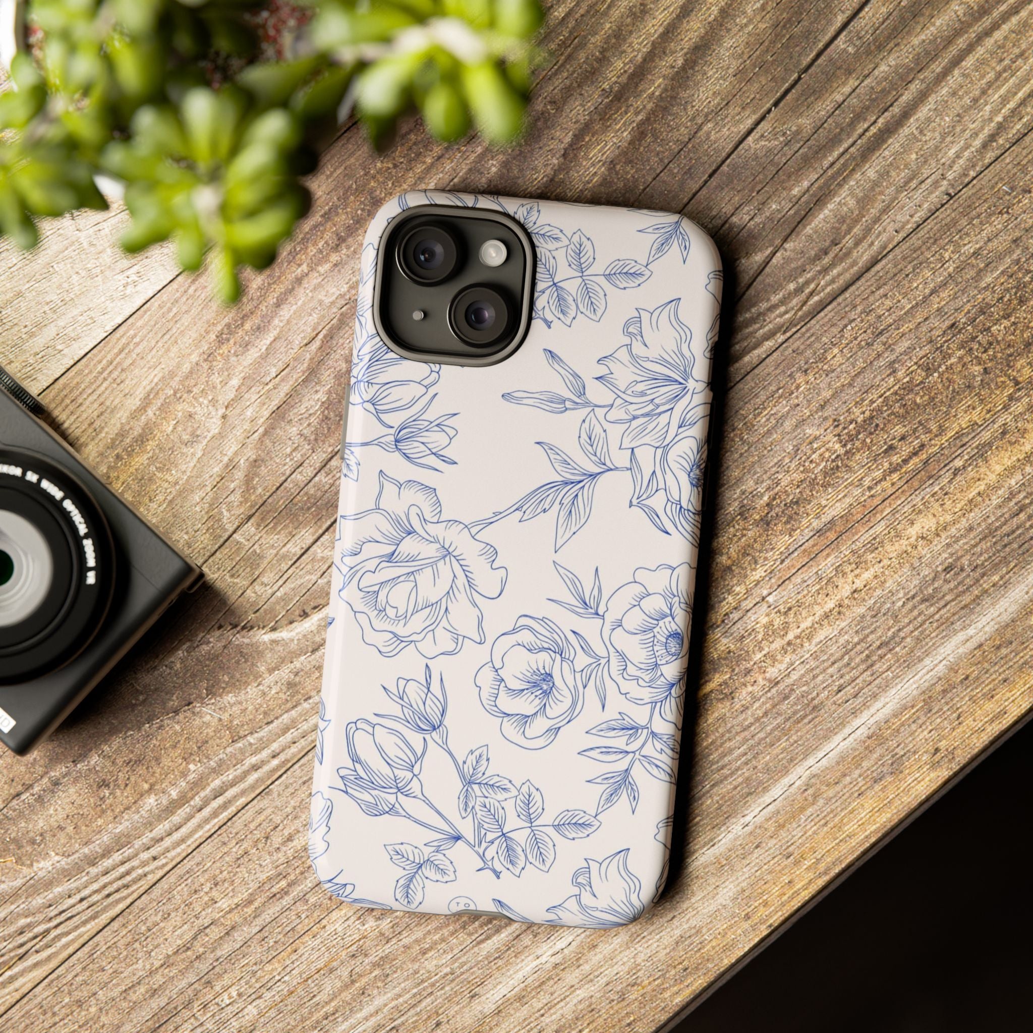 Phone Case — Blue Floral Sketch Tough Protective Case