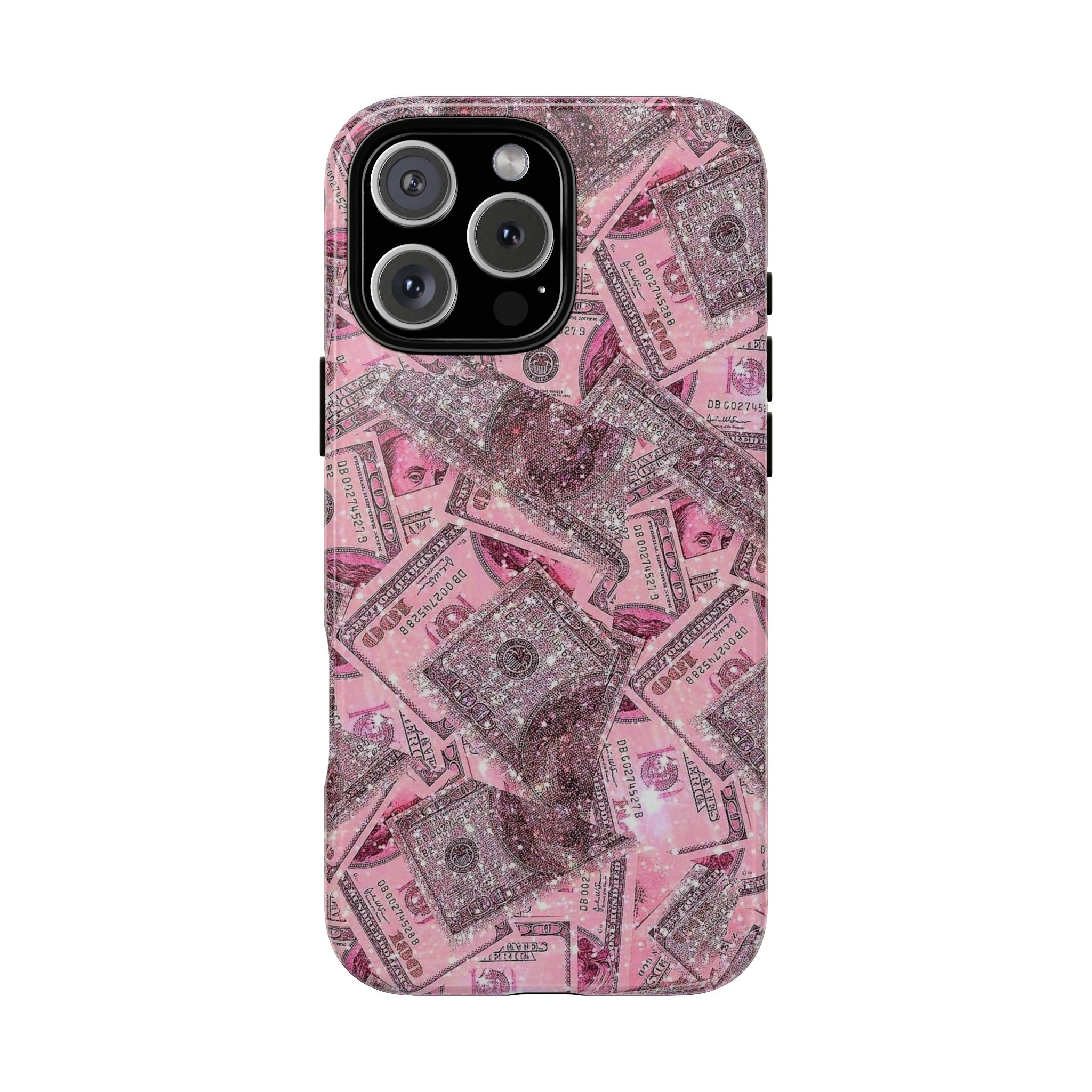 Pink Glitter Money Phone Case — Cash Pattern Protective Tough Case