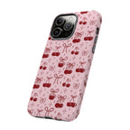 Cherry Pattern Phone Case — Cute Pink Cherries with Bows Durable Tough Case