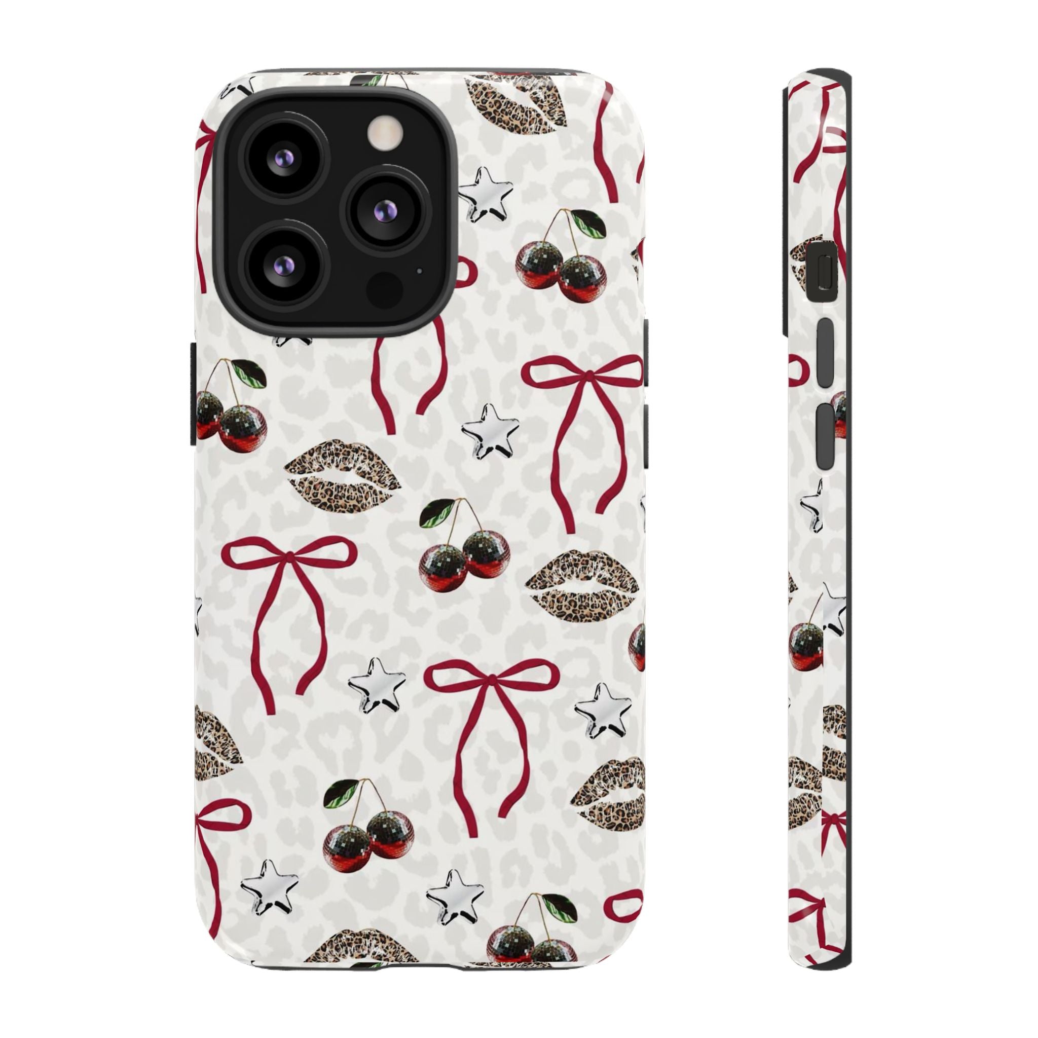 Cherry Bow Phone Case — Retro Cherry & Lips Pattern iPhone Cover