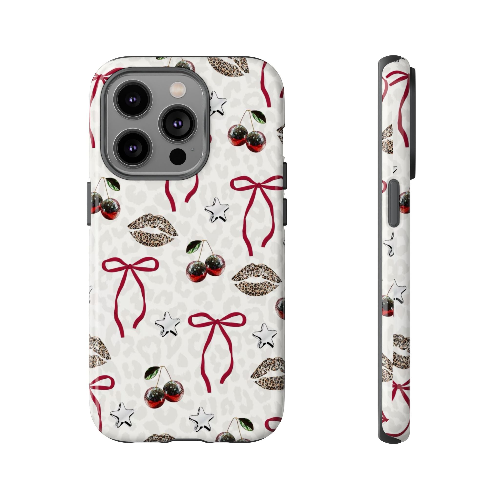 Cherry Bow Phone Case — Retro Cherry & Lips Pattern iPhone Cover