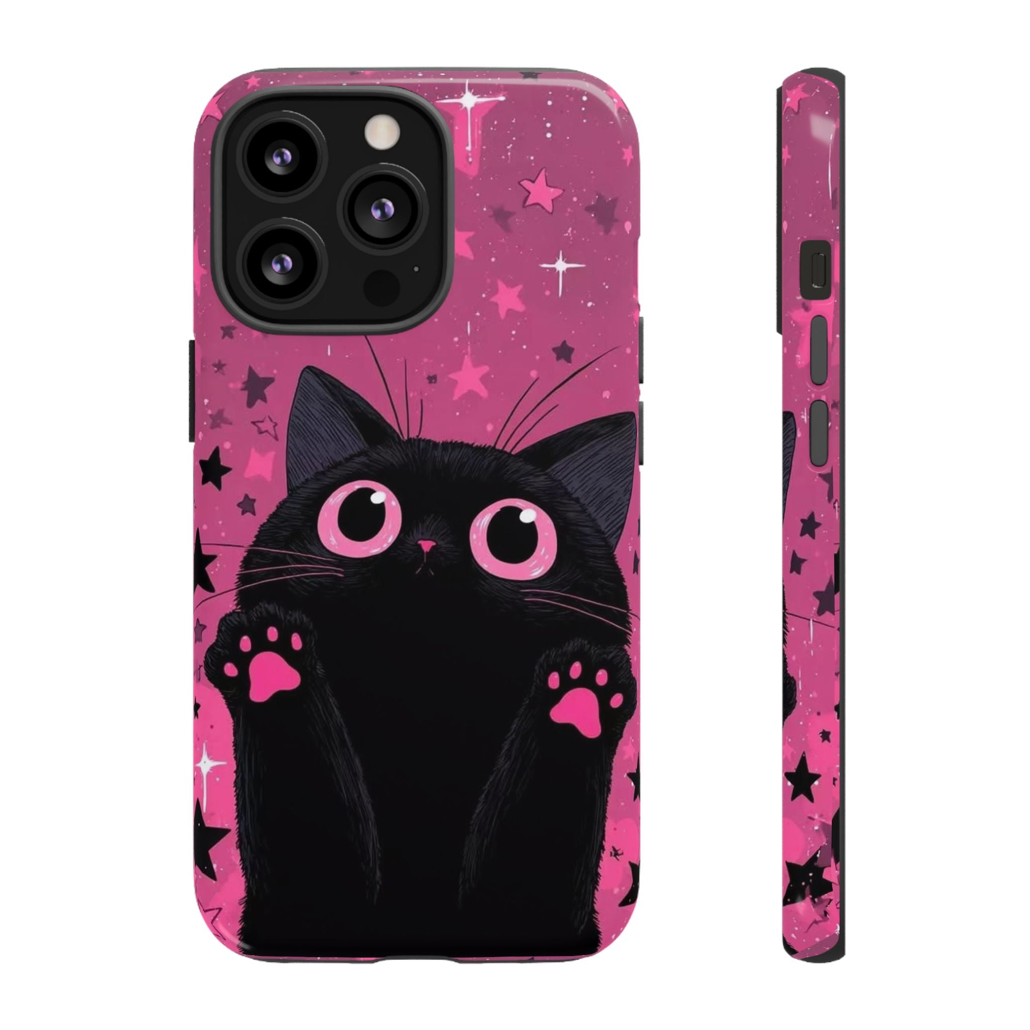 Cat Paw Pink Galaxy Phone Case — Cute Black Kitten iPhone Cover