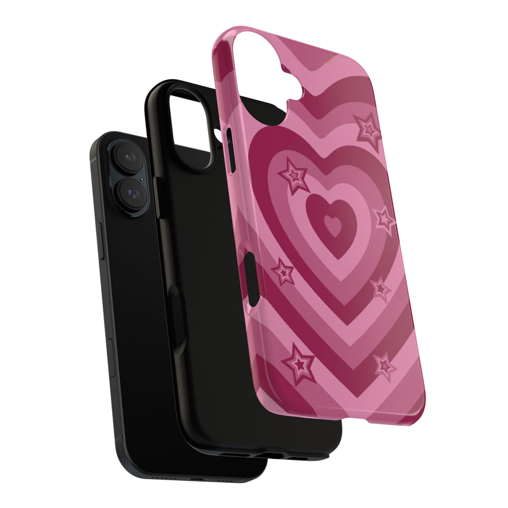 Pink Retro Heart Tough Phone Case – Star Accent Protective Cover