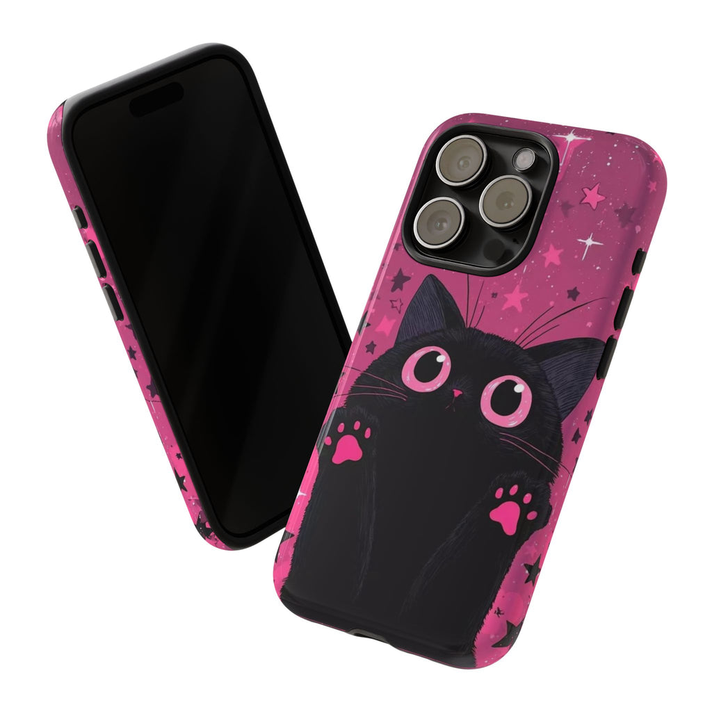 Cat Paw Pink Galaxy Phone Case — Cute Black Kitten iPhone Cover