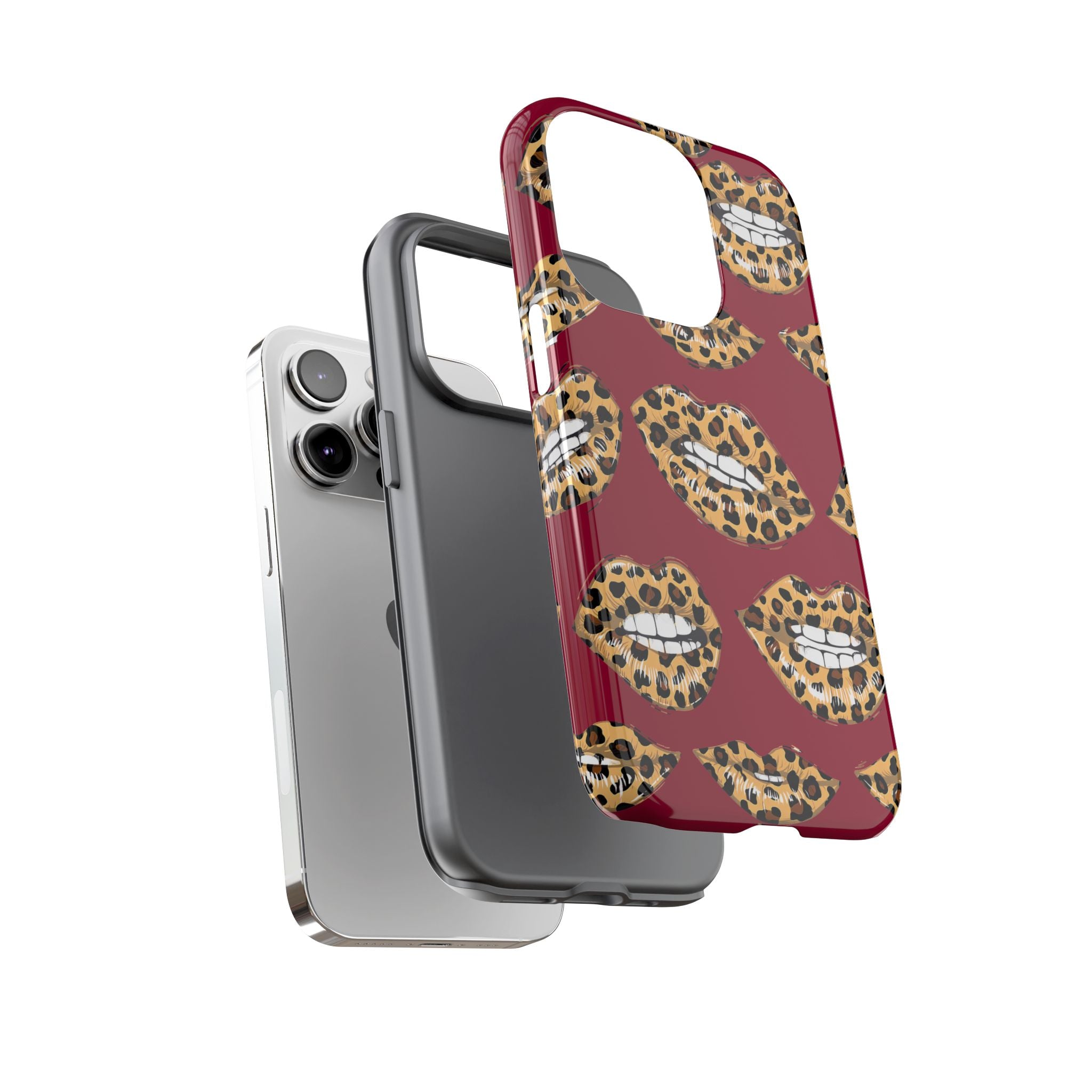 Phone Case — Leopard Lips Pattern on Burgundy