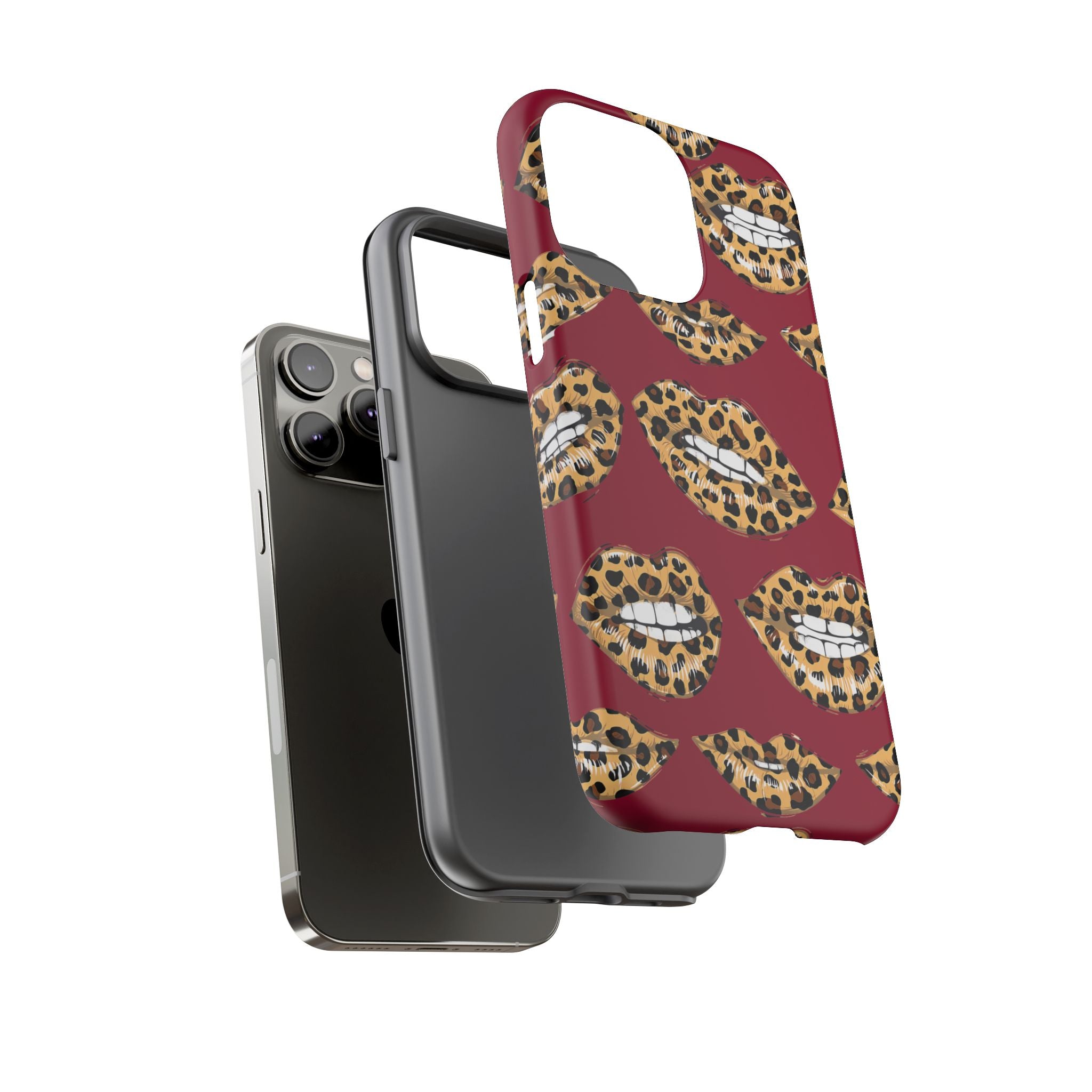 Phone Case — Leopard Lips Pattern on Burgundy