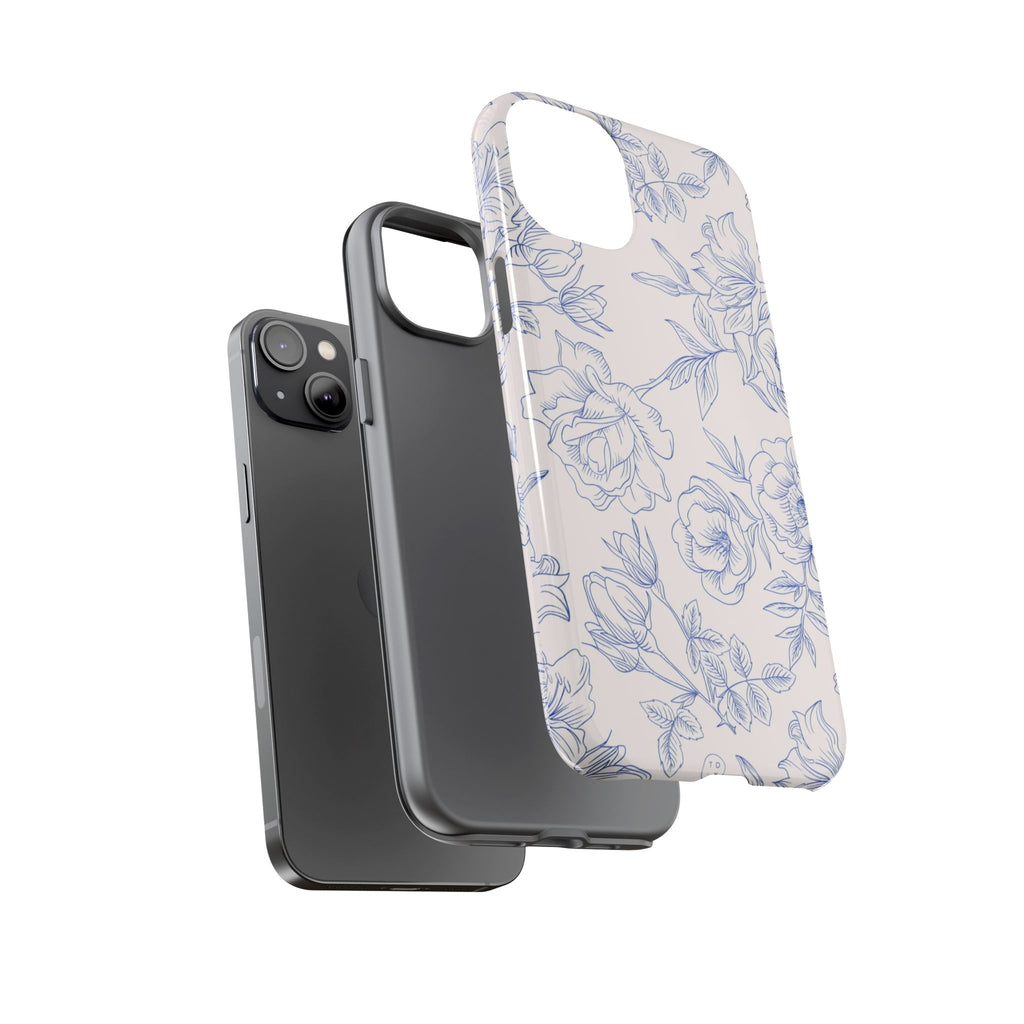 Phone Case — Blue Floral Sketch Tough Protective Case