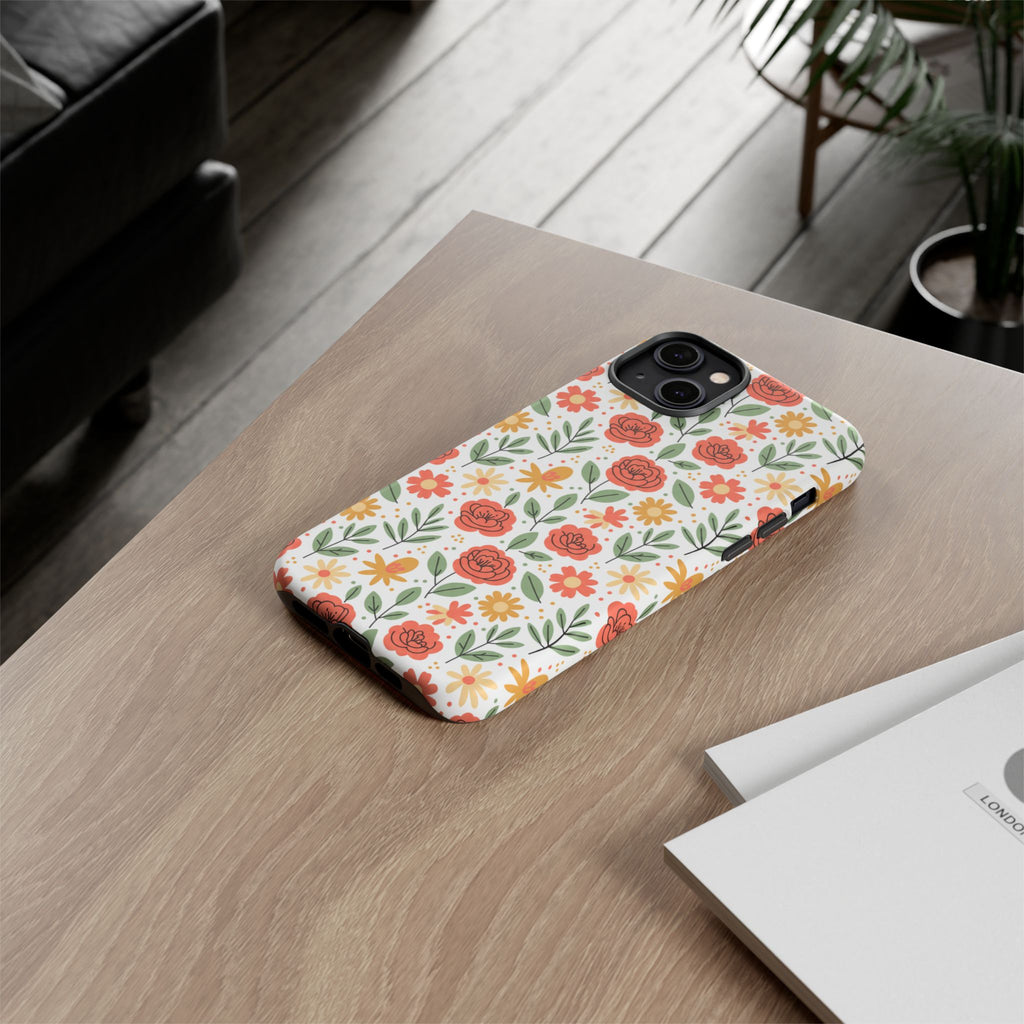 Floral Rose Pattern Tough Phone Case — Durable Garden-Inspired Protection