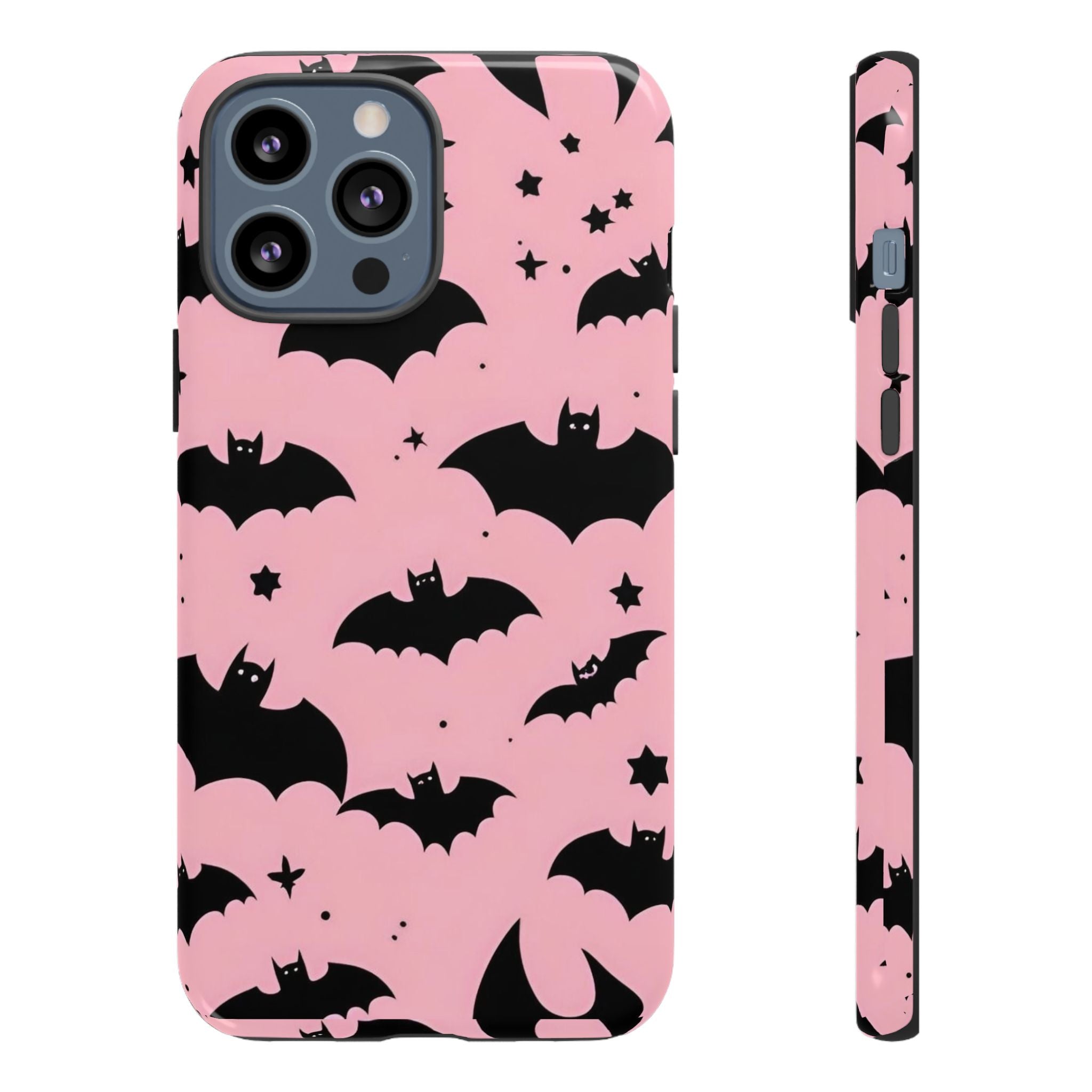Pink Bat Pattern Tough Phone Case — Cute Halloween Bat Wings Design