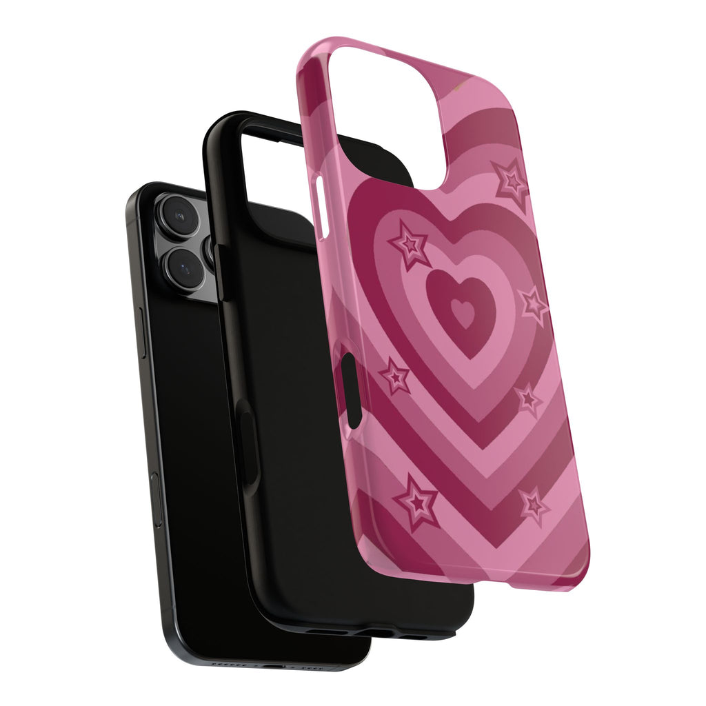 Pink Retro Heart Tough Phone Case – Star Accent Protective Cover