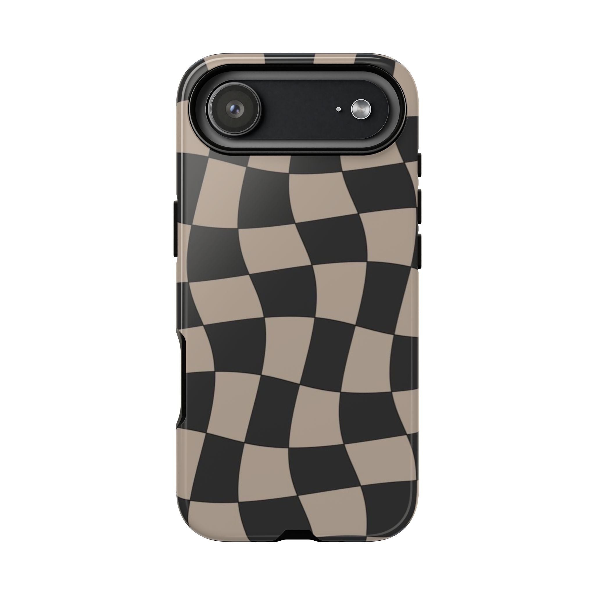 Wavy Checkerboard Phone Case — Retro Black & Beige Pattern, Durable Protective Cover